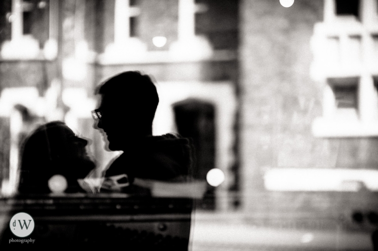 Reflection of couple in window