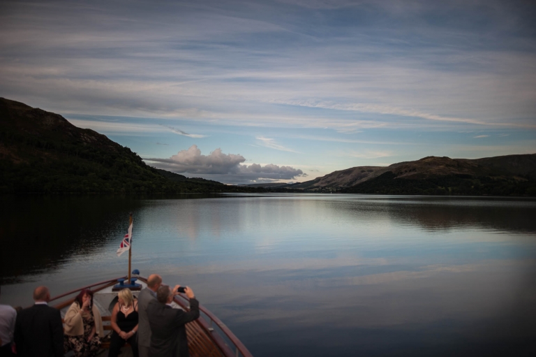 View of Ullswater lake from boat