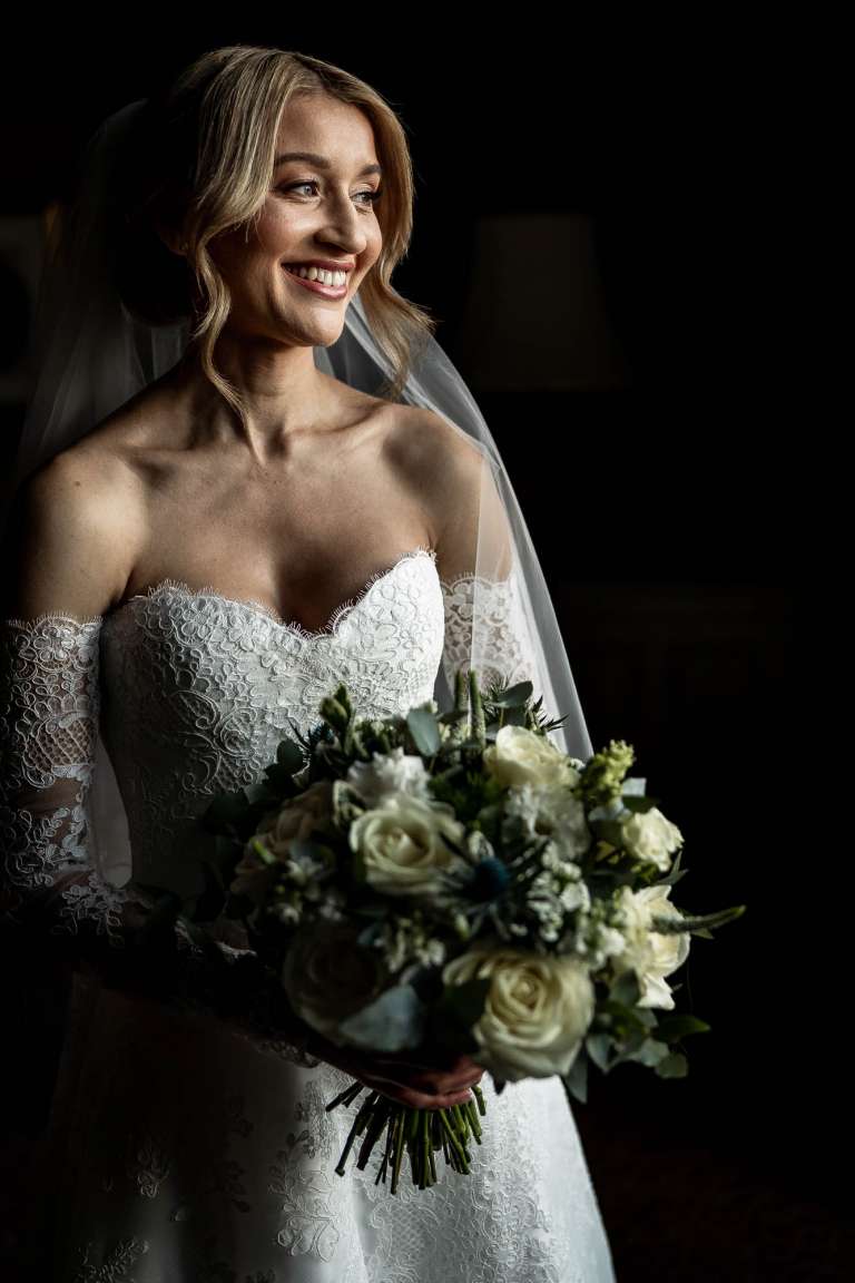 Portrait of bride with flowers