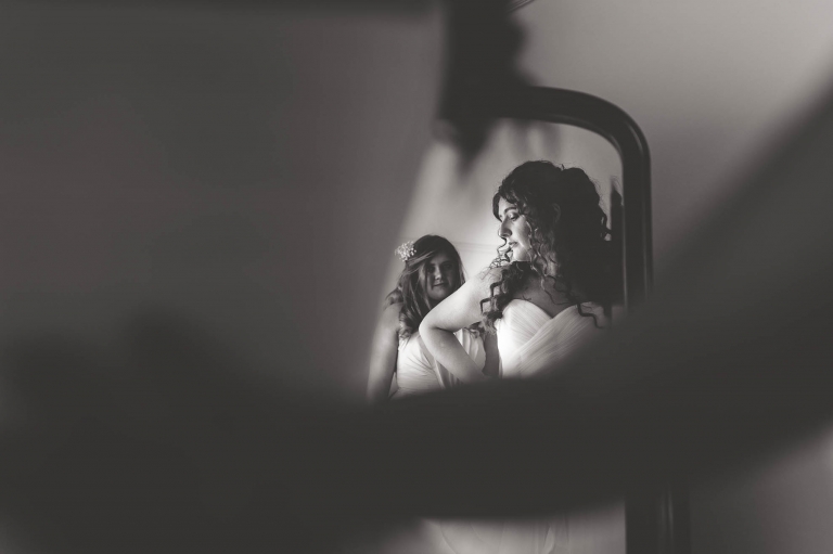 Brides reflection in mirror