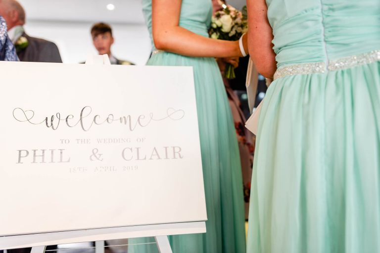 Welcome notice board for Clair & Phil's wedding