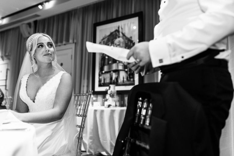 Bride gets emotional during groom's speech
